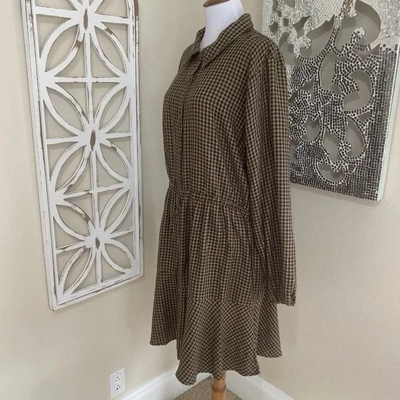 NWT MAURICES xxl BLACK BROWN PLAID BABYDOLL MINI DRESS LONG SLEEVE - Picture 4 of 6